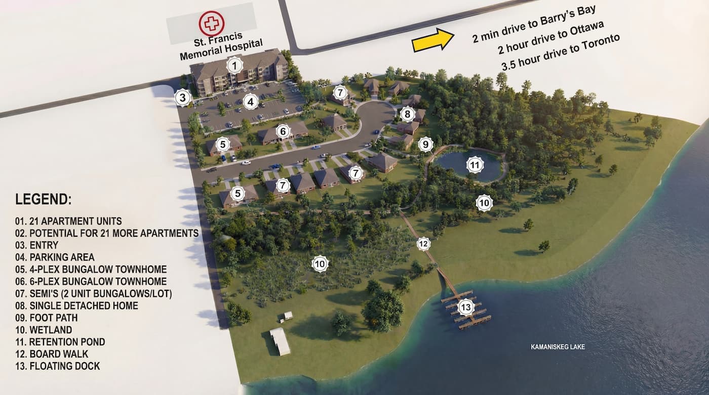 Master plan map of King's Landing community in Barry's Bay, Ontario